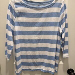 Croft and Barrow from Kohls Light Blue Wide Striped 3/4 Sleeve Shirt XL